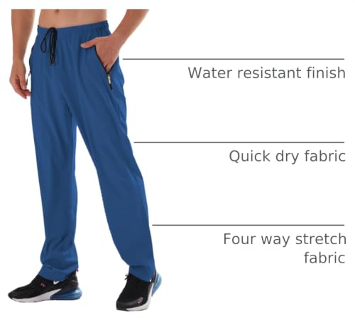 Image of Men's Elastic Waist Hiking Pants Water Resistant Quick-Dry Lightweight Outdoor Sweatpants with Zipper Pockets