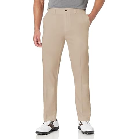 PGA TOUR Men's Flat Front Golf Pant with Expandable Waistband, Chinchilla, 42W x 30L Cover