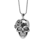 Viwind Collana da uomo con ciondolo a forma di teschio con rose, per uomo e donna, in rame, stile gotico, con confezione regalo
