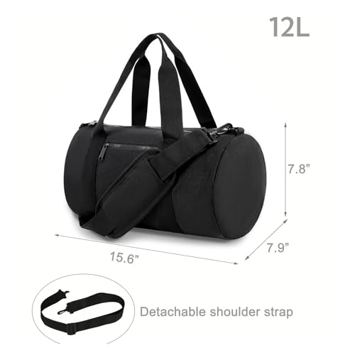 Small Gym Bag Duffel Bag for Women Men Fitness Sports Bag Workout Adjustable Detachable Shoulder Strap Lightweight Carry on Travel Duffle Bag (Black, 15" / Mini / 12L)2