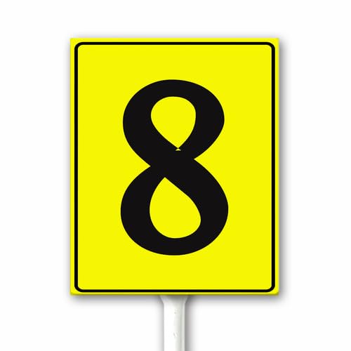 Aluminum Number Signs 8, Metal Yellow Numbered Signs With Stake Outdoor for Parking Lots Yard Floor Dock Court Street Field, 18x22 CM Sturdy Weatherproof Fade Resistant Easy Mounting — image 1