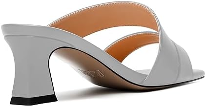 AMBELIGHT Women's Solid Slip On Indoor Kitten Casual 2 Inch Square Toe Low Heel Matte Heeled Sandals Grey Size 10 - Tacones de Mujer Sexy | Image 4