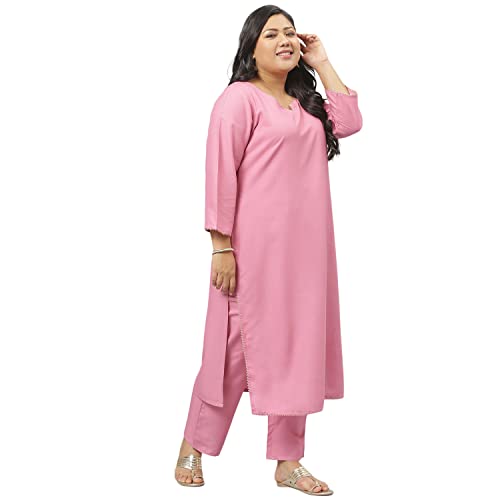 Image of Stylum Women's Plus Size Rayon Solid Straight Kurta Pant With Dupatta