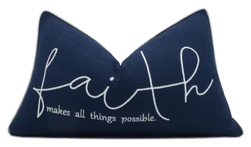 Rudransha Faith Embroidered 12x20 Lumbar Pillow Cover, Navy Blue