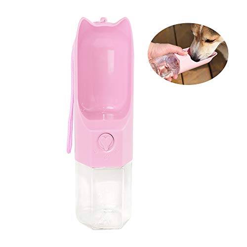 Suntapower - Botella de agua para perros, dispensador de agua portátil, antigoteo, para exteriores, sin BPA, color rosa