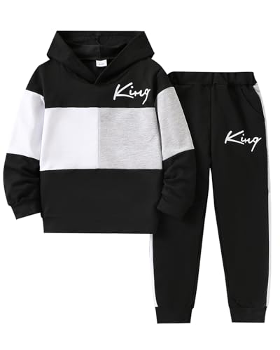 Image of Boys Sweatsuit Long Sleeve Color Block Hoodie Sweatshirt and Jogger Pants 2PC Sets Fall Clothes (Sizes: 4-8)