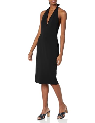 Image of Dress The Population Womens Vanessa Deep Plunge Neckline Halter Bodycon Midi Dress