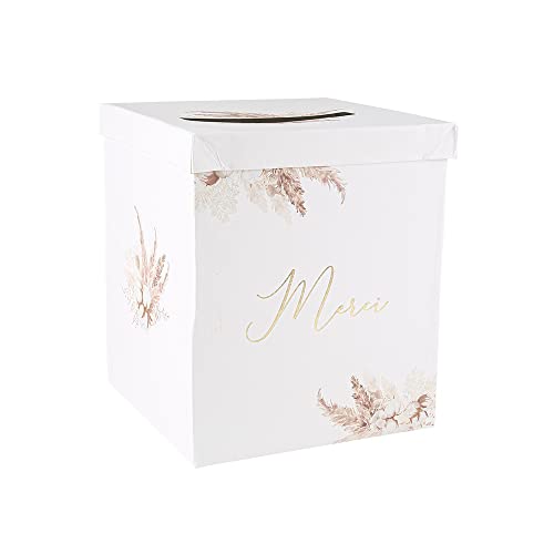 Artifetes URNE Carton Merci Pampa Fleur Coton 21X25CM Blanc