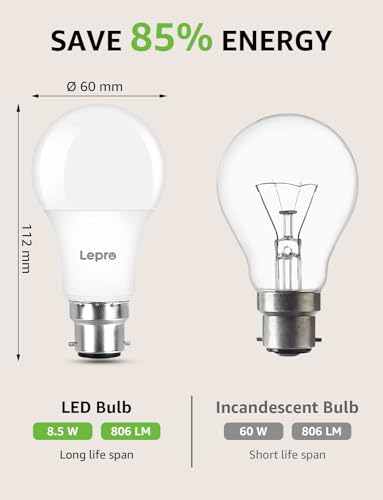 Lepro Dimmable Bayonet Light Bulb, 60W Equivalent, Warm White 2700K, 7W 800 Lumen Light Bulbs Bayonet - Image 4