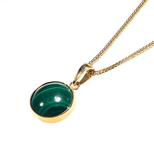 14K Gold Malachite Necklace - 14K Solid Yellow Gold Pendant, Dainty 12mm Round Green Malachite Gemst 14K Gold Malachite Necklace - 14K Solid Yellow Gold Pendant, Dainty 12mm Round Green Malachite Gemst