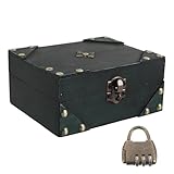 PENIKOKO Caja de Madera Vintage con Cerradura, Cofre Organizador Retro Tamaño Mediano en Color Verde Profundo, Caja Decorativa para Guardar Joyas, Objetos Personales y Recuerdos, Adecuado