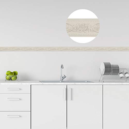 Cenefa de pared 3D impermeable con patrón de peonías blancas para marcos y techos 6