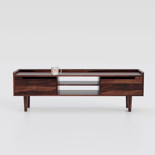 Image of Solid Wood TV Unit for Living Room 55 Inch Furniture - Wooden TV Unit with Storage Cabinet with 2 Door, 2 Shelves Wooden TV Cabinet for Living Room - Fits up to 55-Inch TV (Roman)