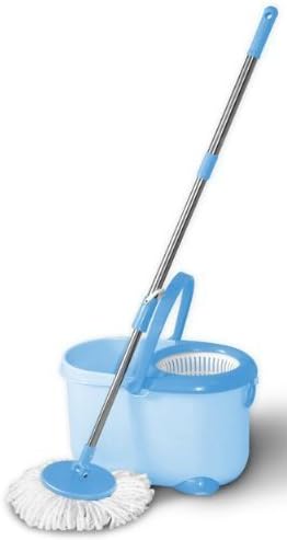 Maxpin Ultra-Durable Spinning Mop with Dual Function Bucket, Stainless Steel Mop Pole and Round Mop Base, Light Blue