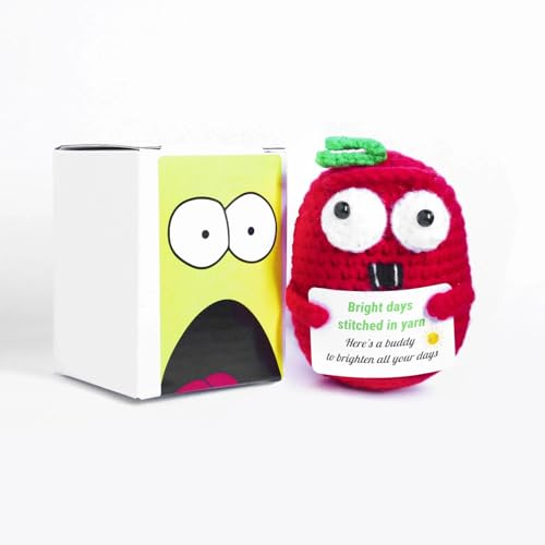 Sulieschen Positive Red Crochet Big Eyed Tomatoes- Desk Decor Gift for Teacher,Mini Animal Emotional Cheer Up Support Gifts,Birthday Gifts for Mom and Friend
