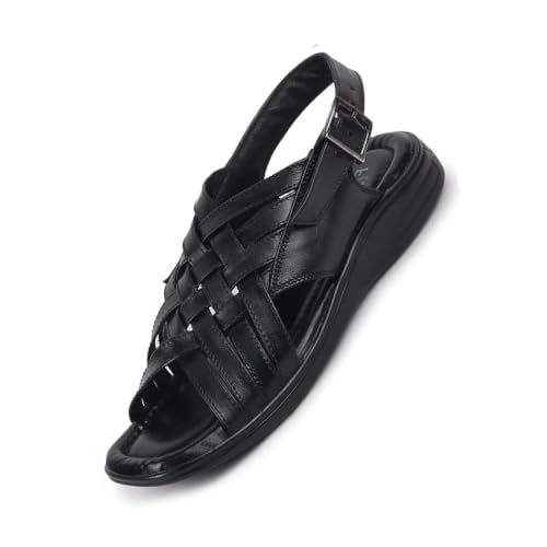 Image of FAUSTO Mens Leather Woven Sandals | Adjustable Buckle Closure | Ethnic Comfort Footwear For Daily Use, Office & Outdoor Wear | All-Day Comfort With Soft Insole