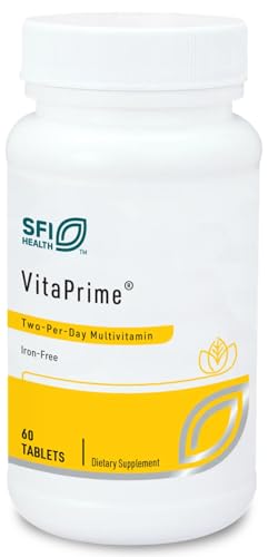 Klaire Labs SFI Health VitaPrime - Iron Free Multivitamin for Women & Men - Promote Immune Function & Support Nutritional Gaps - Two-Per-Day Multivitamin with Methyl Folate & B12 (60 Tablets)