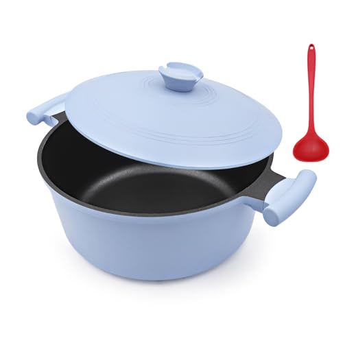 Bobikuke Pentola da forno olandese in alluminio pressofuso da 4,5 qt per stufato, brasato, zuppa, cuocere a fuoco lento e friggere, grande pentola antiaderente con coperchio e manico per mantenere il