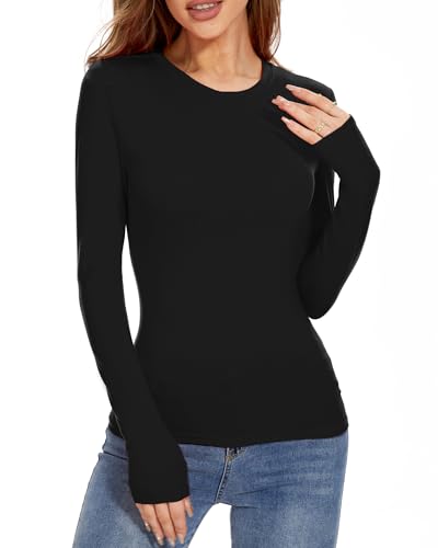 Womens Long Sleeve Crewneck Slim fit T Shirts Sexy Cute Dressy Casual Fall Basic Tops Tee Tshirt Blouse2