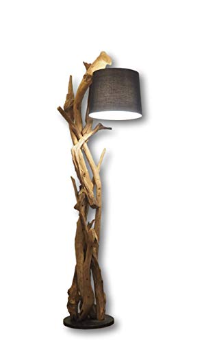 Driftwood Style Floor Lamp with Black Shade - Teak Wood - Tall Floorlamp - 190cm H
