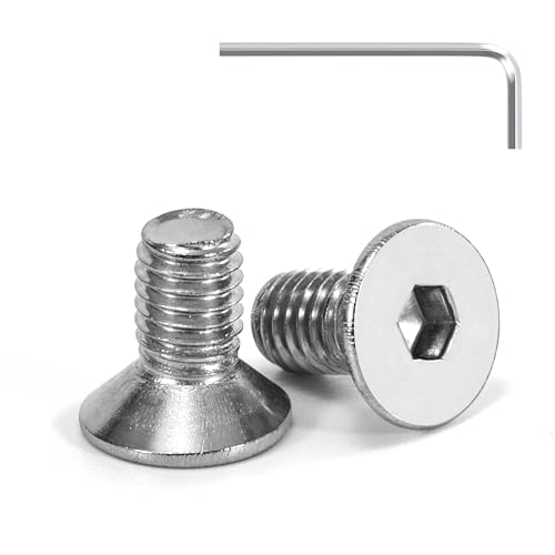 Tunejoy Vis à Tête Fraisée M5 x 10 mm Vis à Six Pans Creux en Acier Inoxydable A2 V2A à Tête Fraisée Hexagonale avec Clé Allen Filetage Complet 20 Pièces
