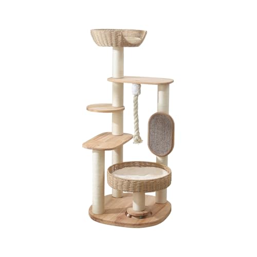 Wooden Cat Tree for Large Cat, 49.6-Inch Tall Cat Tower with Scra...