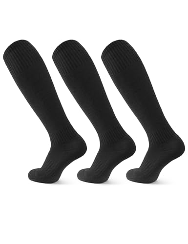 JOCMIC 3 Pairs Kids Football Socks, Junior Knee High Sports Socks Boys Long Cushioned Training Rugby Hockey Socks Aged 5-12, Black
