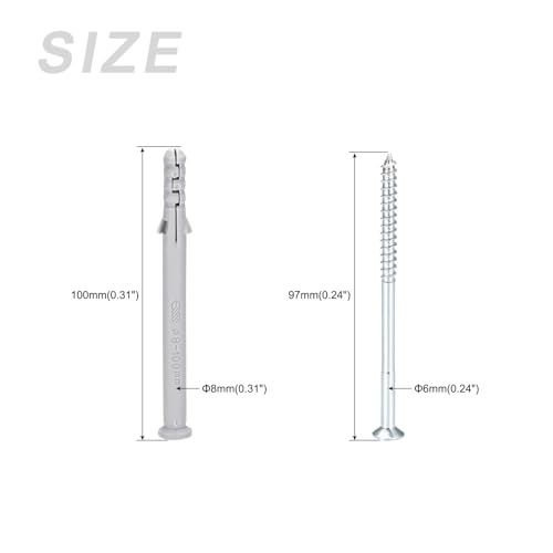 Image of METALLIXITY Screws Plastic Expansion Pipe (8x100mm) 20Pcs, Plasterboard Plugs Self Tapping Screw - for Construction, Industry, Gray Expansion Tube