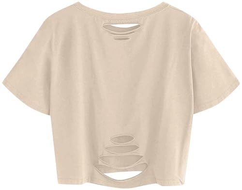 Avanova Women Sun Moon Graphic Distressed Crop Top Oversized Short Sleeve Ripped Tee Shirt2