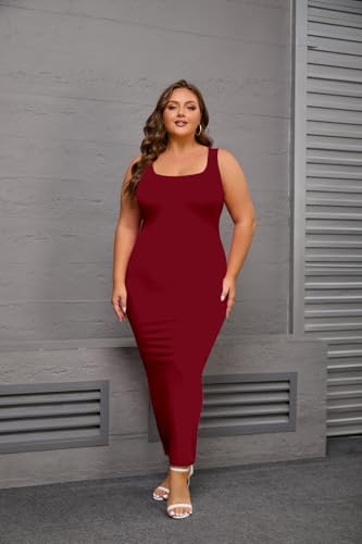 Image of YeGine Women Plus Size Sleeveless Bodycon Maxi Dresses Sexy Slim Tank Dresses