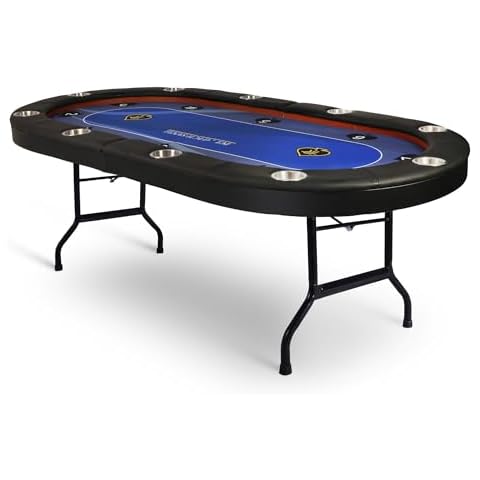 COLOR TREE 10 Player Foldable Poker Table, 84" Premium Texas Blackjack Holdem Poker Table with Cup Holders, Folding Casino Leisure Poker Table with Padded Rails, Stylish Blue Design Cover