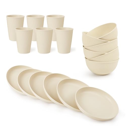 Ratulie 18PCS Wheat Straw Dinnerware Sets Unbreakable Dinnerware Sets Reusable Cups Plates and Bowls Sets Microwave Dinnerware Sets for Kitchen Travel Camping