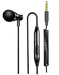 LINHUIPAD Single side Earphone with Microphone In-Ear Stereo to mono Earbud One side Headphones,3.5mm Jack Metal Noise Isolating Earplugs, Spring Coil Reinforced Cord