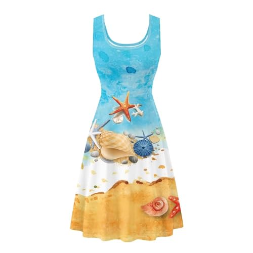 Image of Women Stylish Tank Dresses Sleeveless Round Neck Midi Casual Dress with Pocket for Summer