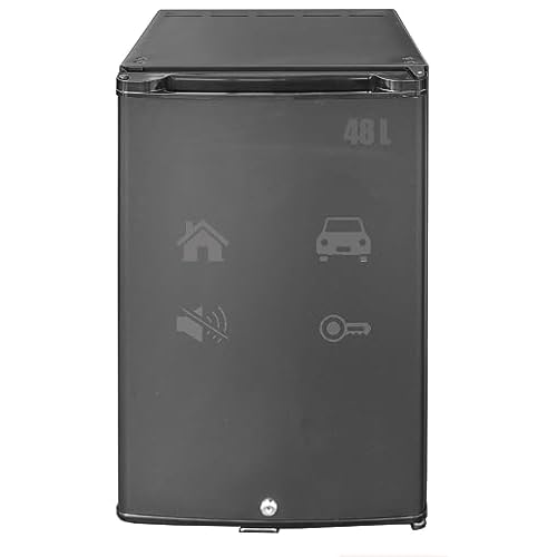 12V Mini Fridge With Lock and Key, 1.76 Cu. Ft Silent Lockable Refrigerator for RV Semi Truck, 12v/110v Small Cooler Quiet No Noise for Office Apartment Bedroom Marine Dorm Patio, Black