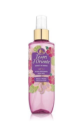 Tesori d'Oriente, Acqua Profumata Corpo, Ibisco e Peonia, Sunset in Hawaii, Fragranza Fiorita e Solare, 200ml
