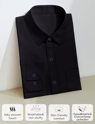 Image of Boys Long Sleeve Button-Down Dress Shirts with Tie: 2 Fabrics (Stretch /Standard) & 2 Fits (Regular /Husky)
