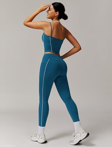 Womens Workout Sets Two Piece Spaghetti Straps Tank Top Matching High Waist Leggings Gym Work Out Outfits with Pockets4