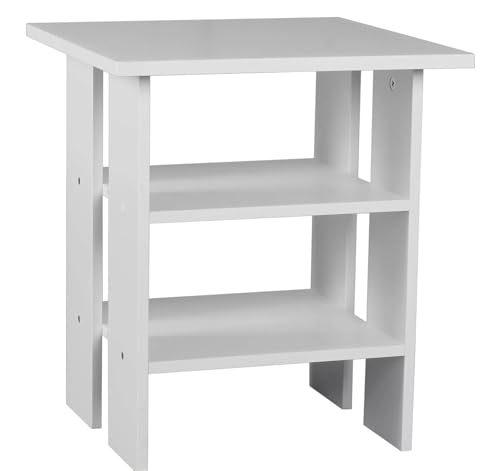HOMION Modern Side Table with Storage Shelves, Square Bedside Stool, 2-Tier Industrial Coffee Table for Living Room, Bedroom, Free-Standing Caravan, Kitchen (White)