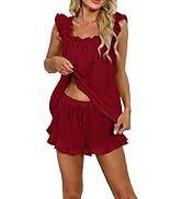jinghuiyue Ruffle Pajama Set for Women Summer 2 Piece Lounge Set Sleeveless Tops and Shorts Cute ...