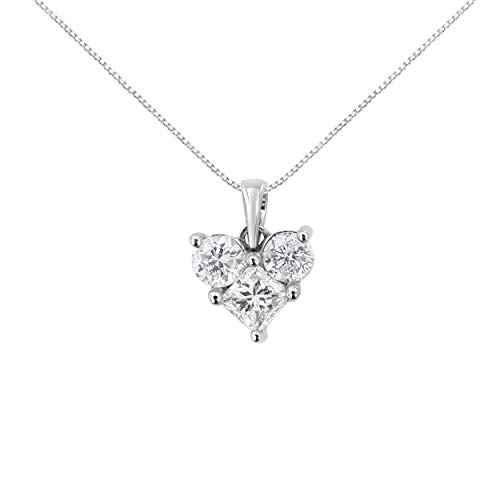 Haus of Brilliance 10K White Gold 1.0 Cttw Round-Cut and Princess-Cut Diamond Heart Shaped 18" Pendant Necklace (H-I Color, SI2-I1 Clarity)