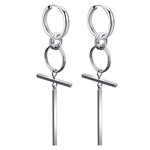Pendientes de aro dobles de acero inoxidable sin perforación para hombre y mujer