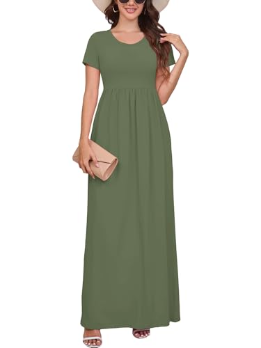 DEARCASE Womens Maxi Dress with Pockets, Short Sleeves