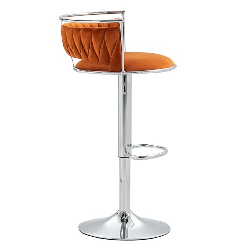 Butacos giratorios de 360°, set de 4 unidades, altura ajustable para barra, sillas modernas tapizadas en terciopelo con estructura metálica plateada, para isla de cocina o comedor (naranja) miniatura 5