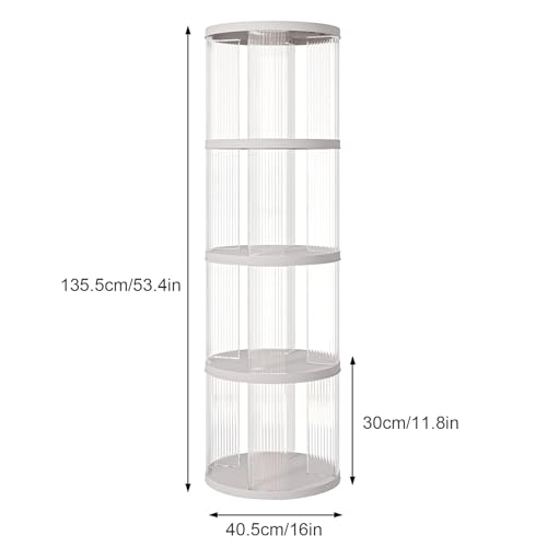 ELPHECO Rotating Bookshelf, Small Corner Bookshelf for Small Space, 360 Display 4 Tier Floor Standing Bookcase, Plastic Narrow Book Shelf Organizer for Living Room (White Transparent, Round)