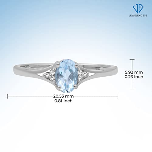 Jewelexcess Sky Blue Topaz Ring December Birthstone Jewelry – 1/2 Carat Blue Topaz Sterling Silver Ring Jewelry With White Diamond Accent – Gemstone Rings With Hypoallergenic Sterling Silver Band #TOP4