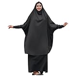 Burkas for Women Muslim Hijab Dress Abayas for Women Saudi Full Cover Two-piece Prayer Dress Hijab Scarf Full Length Islamic Abaya Set Jilbab for Muslim Black