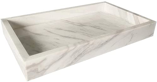 GMRS Home Marble Tray, Rectangle Luxury Bathroom Vanity Tray, Perfume Holder, White Vanity Tray for Coffee Table, Weddings, Birthdays, Christmas (12 Inch)