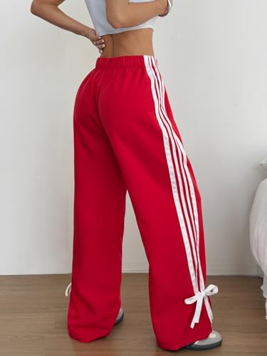 ZAFUL Womens Side Striped Pant Baggy Wide Leg Sweatpants Elastic Waisted Contrast Stripes Loose Fit Trousers2