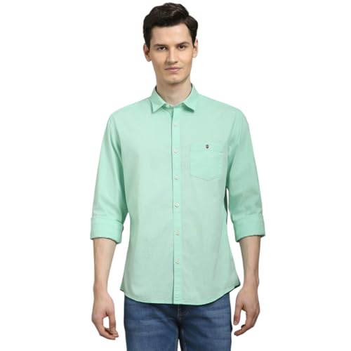 Image of Louis Philippe Men's Cotton Slim Fit Premium Textured Fabric Versatile Solid Easy Care, All Season Adapability Full Sleeve Casual Shirt